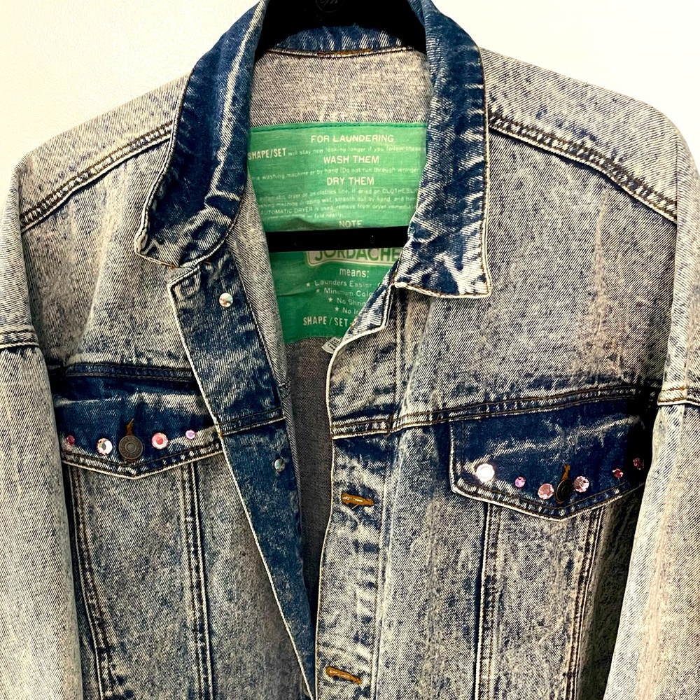 Jordache Jean Jacket Size Large Pink Rhinestone Accent Denim